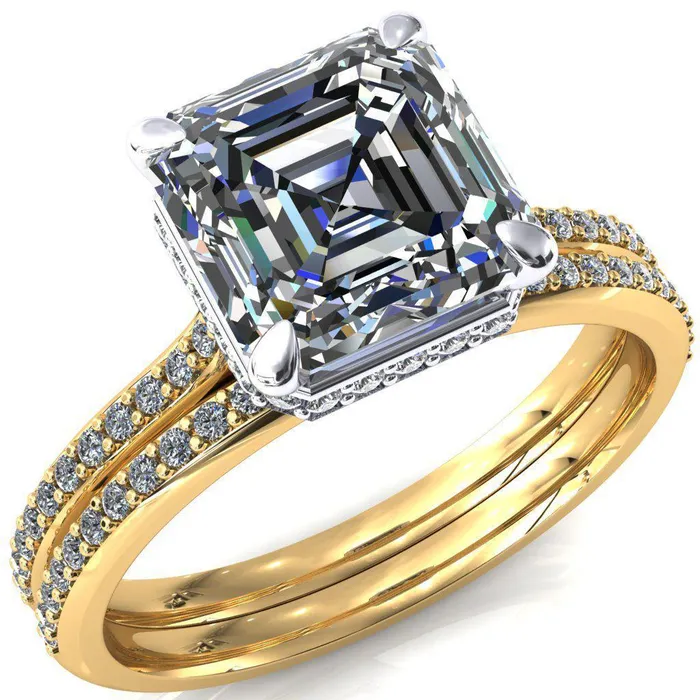 Rings Fire Brilliance Kiki Asscher Moissanite 4 Prongs Claw Floating Halo 12 Pinpoint Inverted Cathedral Ring Rings Fire Brilliance Kiki Asscher Moissanite 4 Prongs Claw Floating Halo 12 Pinpoint Inverted Cathedral Ring