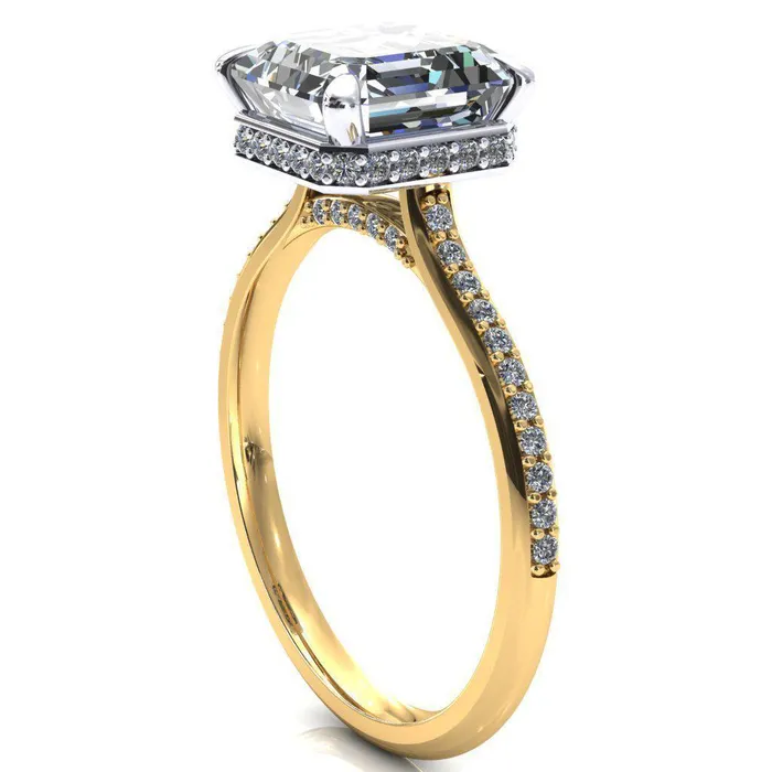 Rings Fire Brilliance Kiki Asscher Moissanite 4 Prongs Claw Floating Halo 12 Pinpoint Inverted Cathedral Ring