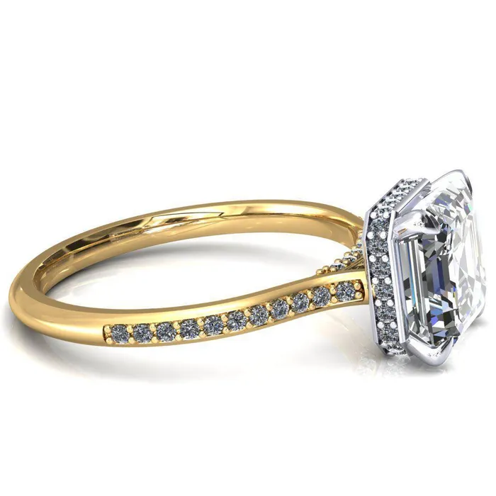 Rings Fire Brilliance Kiki Asscher Moissanite 4 Prongs Claw Floating Halo 12 Pinpoint Inverted Cathedral Ring