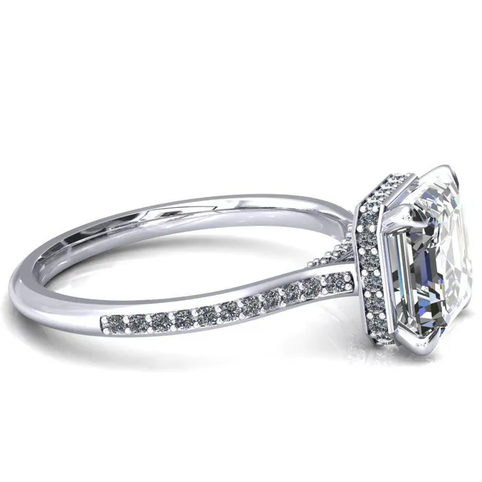 Rings Fire Brilliance Kiki Asscher Moissanite 4 Prongs Claw Floating Halo 12 Pinpoint Inverted Cathedral Ring