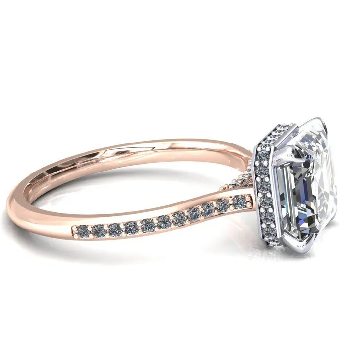 Rings Fire Brilliance Kiki Asscher Moissanite 4 Prongs Claw Floating Halo 12 Pinpoint Inverted Cathedral Ring