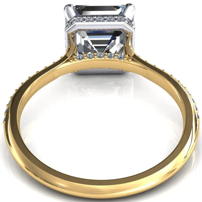 Rings Fire Brilliance Kiki Asscher Moissanite 4 Prongs Claw Floating Halo 12 Pinpoint Inverted Cathedral Ring