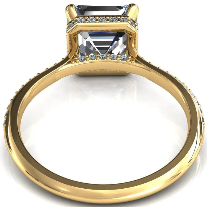 Rings Fire Brilliance Kiki Asscher Moissanite 4 Prongs Claw Floating Halo 12 Pinpoint Inverted Cathedral Ring
