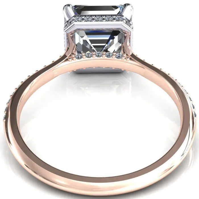 Rings Fire Brilliance Kiki Asscher Moissanite 4 Prongs Claw Floating Halo 12 Pinpoint Inverted Cathedral Ring