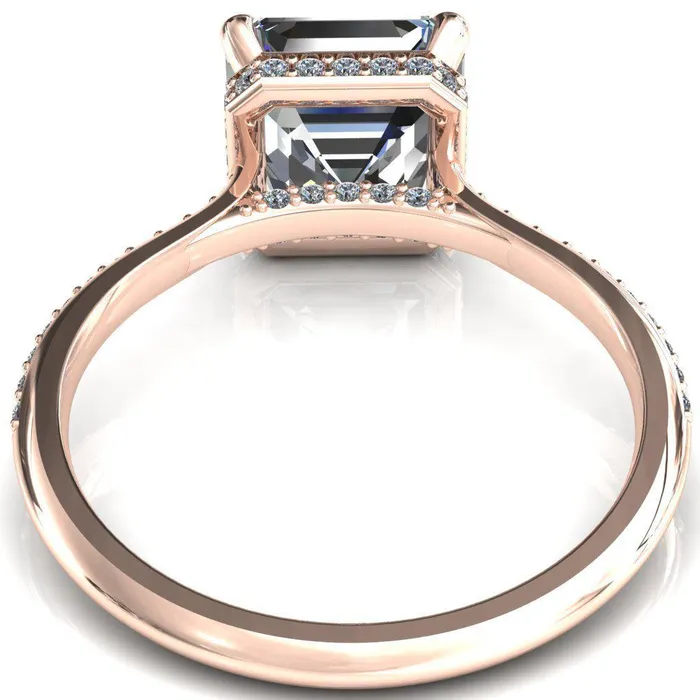 Rings Fire Brilliance Kiki Asscher Moissanite 4 Prongs Claw Floating Halo 12 Pinpoint Inverted Cathedral Ring