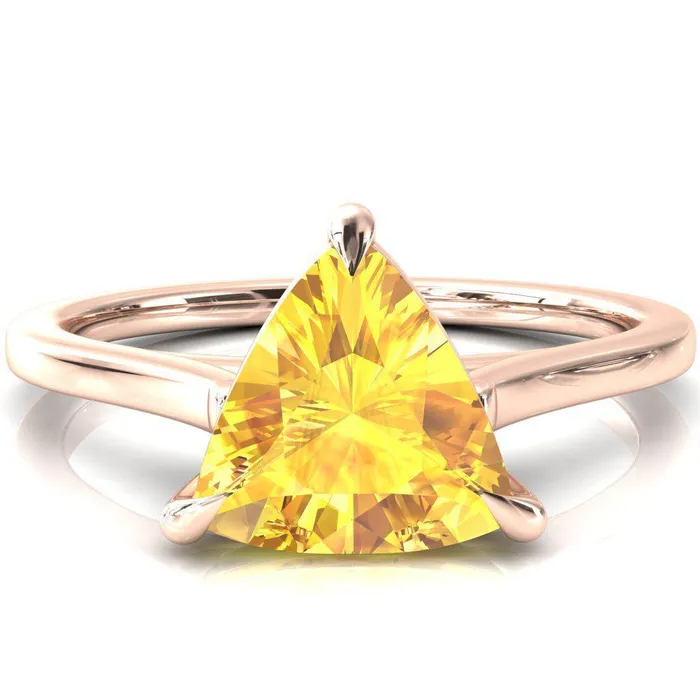 Rings Fire Brilliance Lizzy Trillion Yellow Sapphire 3 Claw Prong Cathedral Engagement Ring