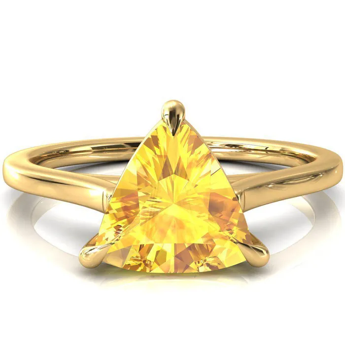 Rings Fire Brilliance Lizzy Trillion Yellow Sapphire 3 Claw Prong Cathedral Engagement Ring