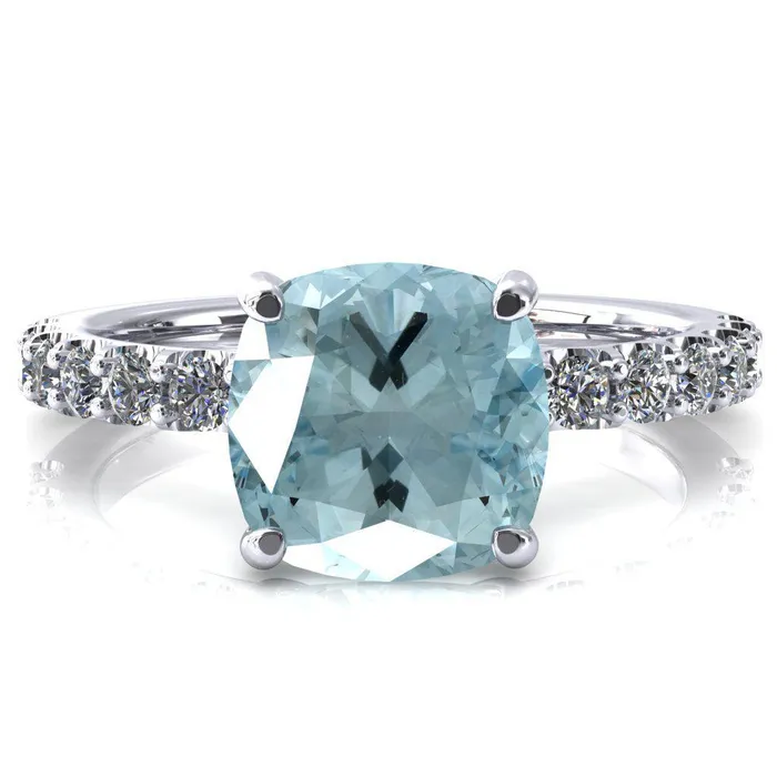 Rings Fire Brilliance Mylene Cushion Aqua Blue Spinel 4 Prong Sculptural Half Eternity Diamond Engagement Ring Rings Fire Brilliance Mylene Cushion Aqua Blue Spinel 4 Prong Sculptural Half Eternity Diamond Engagement Ring