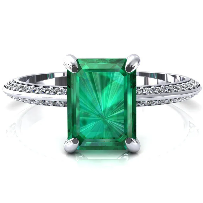 Rings Fire Brilliance Nancy Emerald Emerald 4 Prong 12 Eternity Diamond Knife Shank Accent Engagement Ring Rings Fire Brilliance Nancy Emerald Emerald 4 Prong 12 Eternity Diamond Knife Shank Accent Engagement Ring