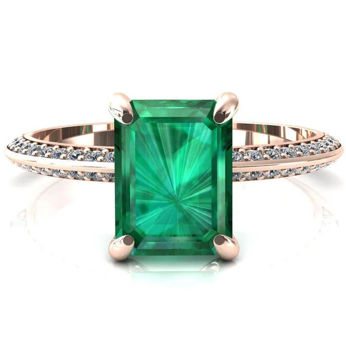 Rings Fire Brilliance Nancy Emerald Emerald 4 Prong 12 Eternity Diamond Knife Shank Accent Engagement Ring
