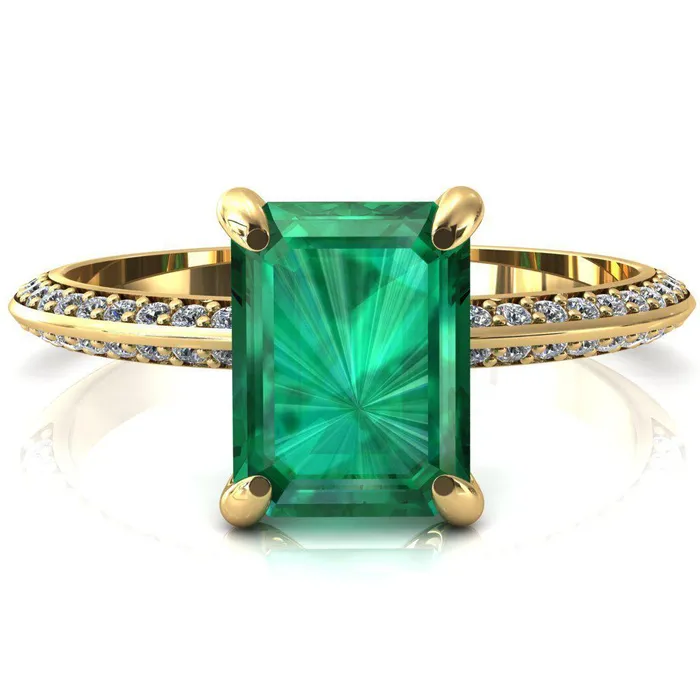 Rings Fire Brilliance Nancy Emerald Emerald 4 Prong 12 Eternity Diamond Knife Shank Accent Engagement Ring