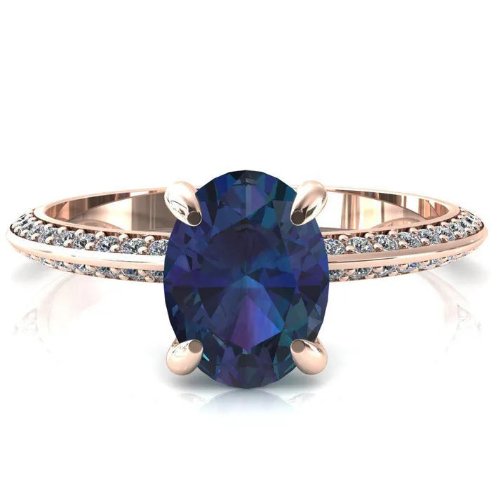 Rings Fire Brilliance Nancy Oval Alexandrite 4 Prong 12 Eternity Diamond Knife Shank Accent Engagement Ring