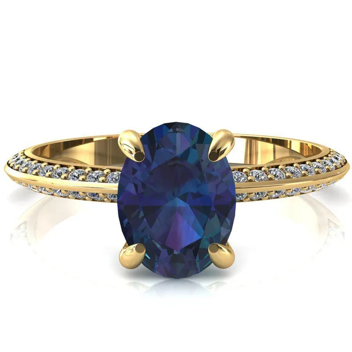 Rings Fire Brilliance Nancy Oval Alexandrite 4 Prong 12 Eternity Diamond Knife Shank Accent Engagement Ring
