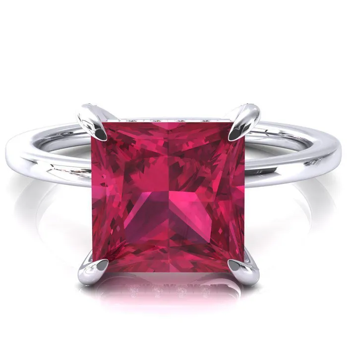Rings Fire Brilliance Rosy Princess Ruby 4 Claw Prong Single Rail Micropave Engagement Ring Rings Fire Brilliance Rosy Princess Ruby 4 Claw Prong Single Rail Micropave Engagement Ring