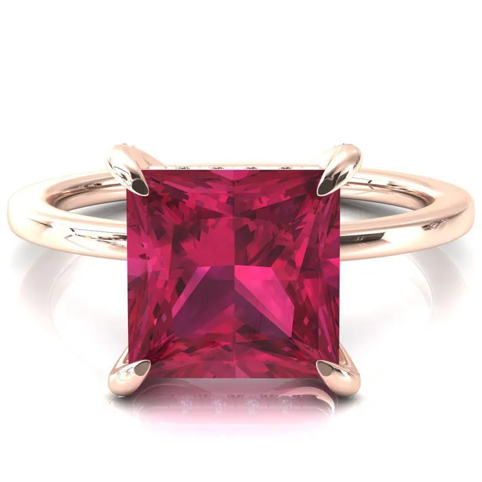 Rings Fire Brilliance Rosy Princess Ruby 4 Claw Prong Single Rail Micropave Engagement Ring