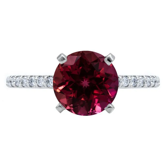 Rings Fire Brilliance Round Ruby 4 Prongs Diamond Accent Ice Solitaire Ring