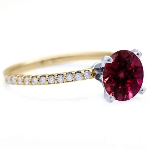 Rings Fire Brilliance Round Ruby 4 Prongs Diamond Accent Ice Solitaire Ring