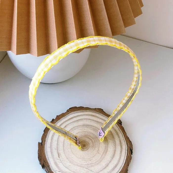 Rings H118 Yellow Gingham Print Head Band 01