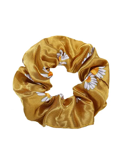 Rings H764 Satin Golden Yellow Daisy Flower Hair Scrunchie 02