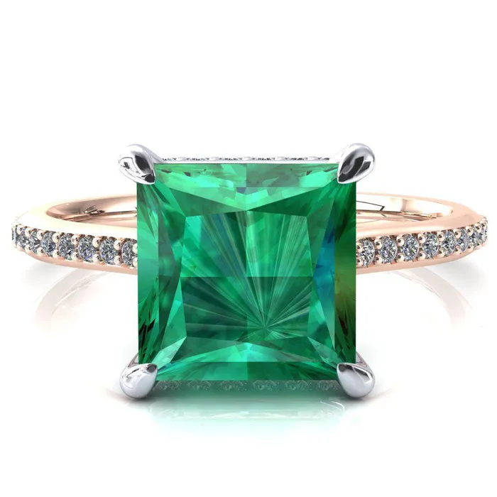Rings Kiki Princess Emerald 4 Prongs Claw Floating Halo 12 Pinpoint Inverted Cathedral Ring Fire Brilliance 