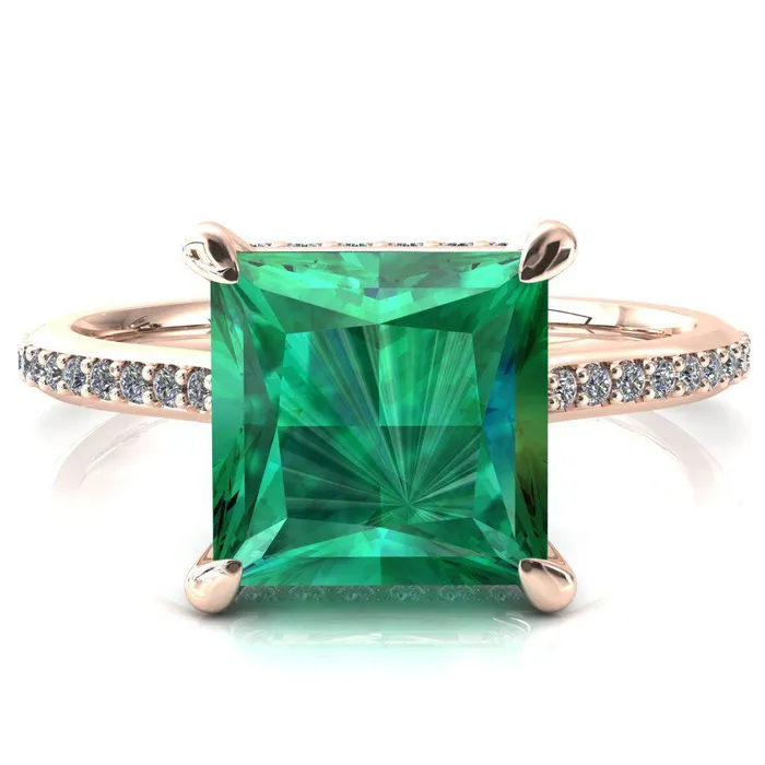 Rings Kiki Princess Emerald 4 Prongs Claw Floating Halo 12 Pinpoint Inverted Cathedral Ring Fire Brilliance 