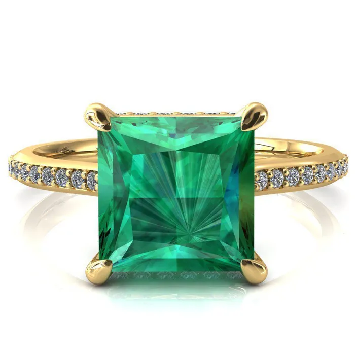 Rings Kiki Princess Emerald 4 Prongs Claw Floating Halo 12 Pinpoint Inverted Cathedral Ring Fire Brilliance 