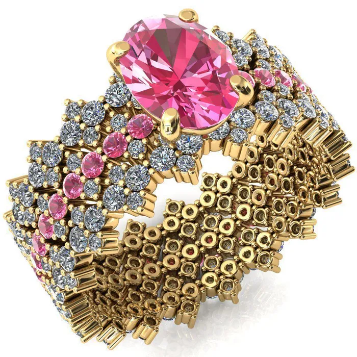 Rings Lacy Oval Pink Sapphire Full Eternity Pink Sapphire and Diamond Accent Ring Fire Brilliance 