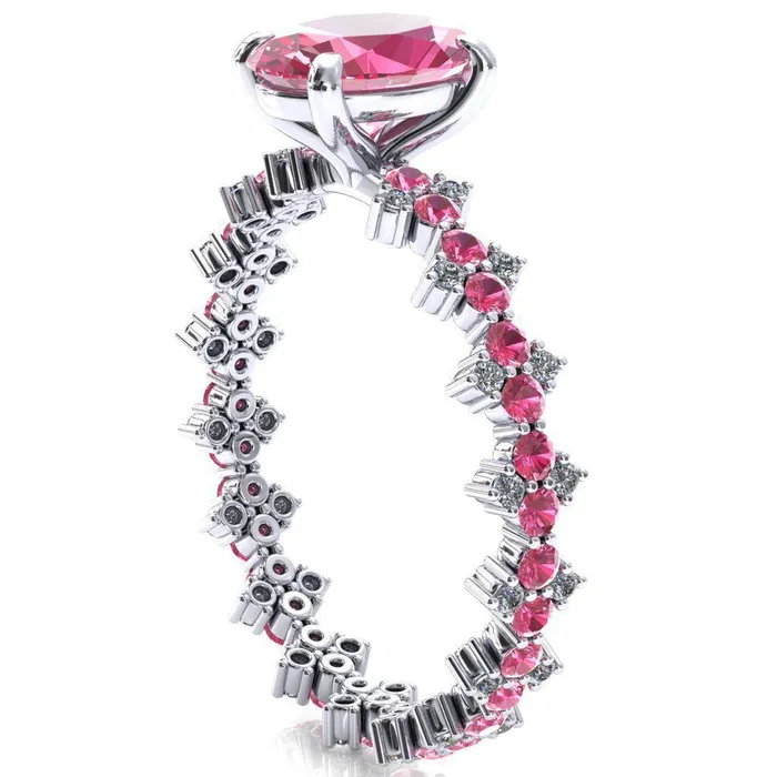 Rings Lacy Oval Pink Sapphire Full Eternity Pink Sapphire and Diamond Accent Ring Fire Brilliance 
