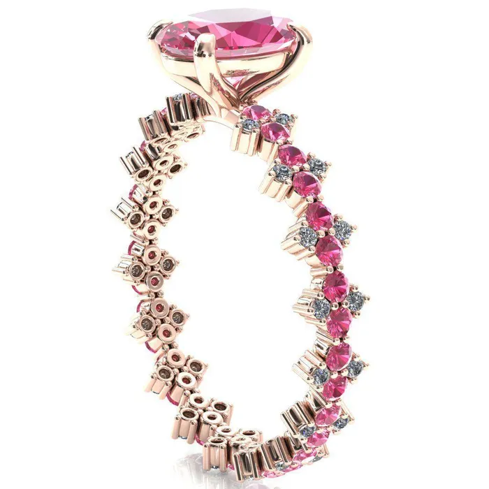 Rings Lacy Oval Pink Sapphire Full Eternity Pink Sapphire and Diamond Accent Ring Fire Brilliance 