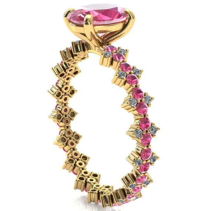 Rings Lacy Oval Pink Sapphire Full Eternity Pink Sapphire and Diamond Accent Ring Fire Brilliance 