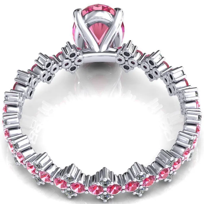 Rings Lacy Oval Pink Sapphire Full Eternity Pink Sapphire and Diamond Accent Ring Fire Brilliance 