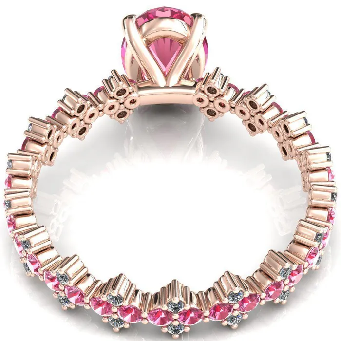 Rings Lacy Oval Pink Sapphire Full Eternity Pink Sapphire and Diamond Accent Ring Fire Brilliance 