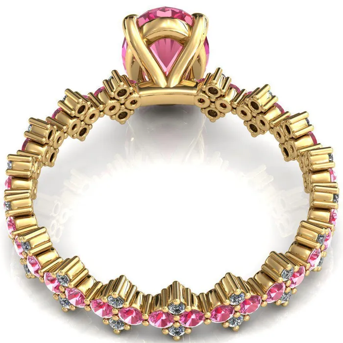 Rings Lacy Oval Pink Sapphire Full Eternity Pink Sapphire and Diamond Accent Ring Fire Brilliance 