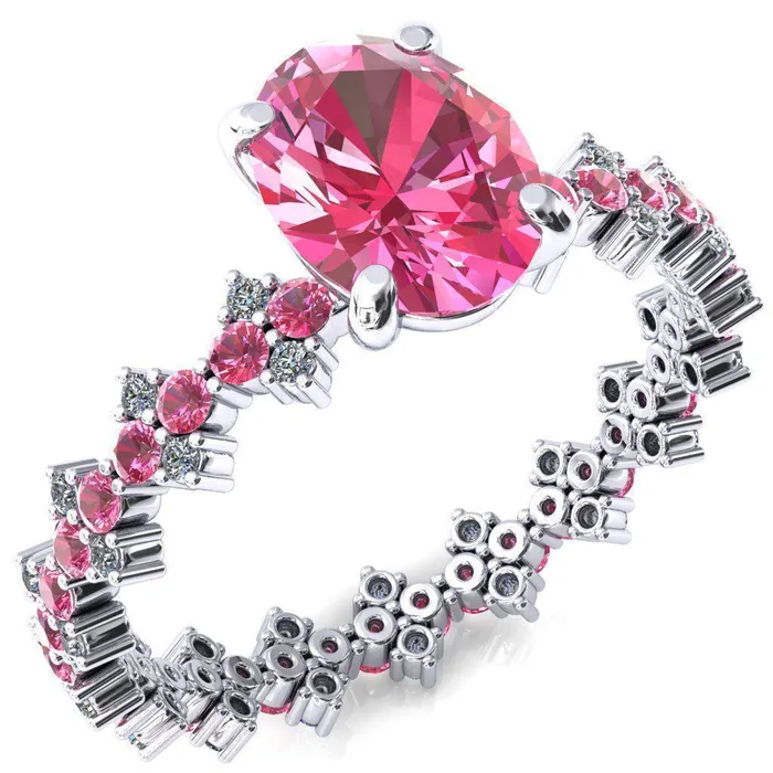 Rings Lacy Oval Pink Sapphire Full Eternity Pink Sapphire and Diamond Accent Ring Fire Brilliance 