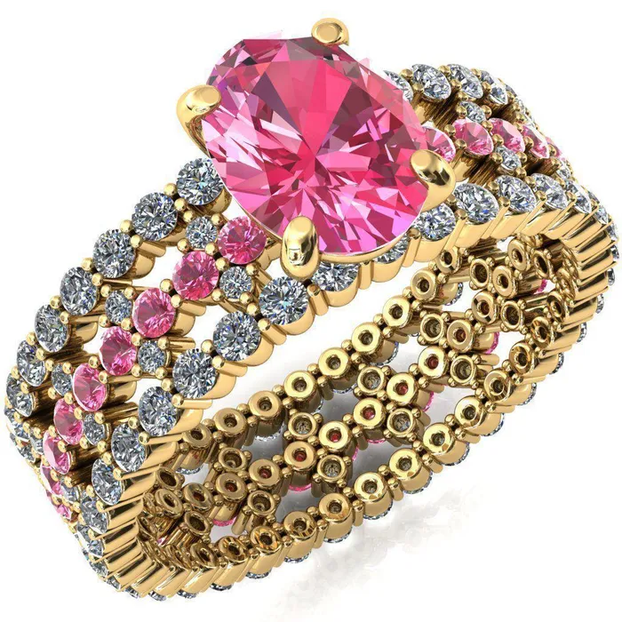 Rings Lacy Oval Pink Sapphire Full Eternity Pink Sapphire and Diamond Accent Ring Fire Brilliance 