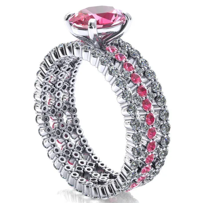 Rings Lacy Oval Pink Sapphire Full Eternity Pink Sapphire and Diamond Accent Ring Fire Brilliance 