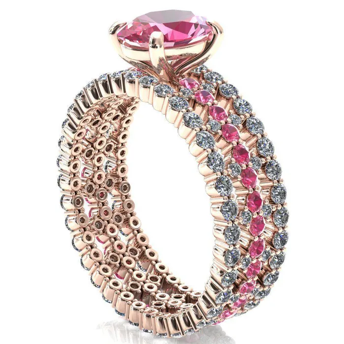 Rings Lacy Oval Pink Sapphire Full Eternity Pink Sapphire and Diamond Accent Ring Fire Brilliance 