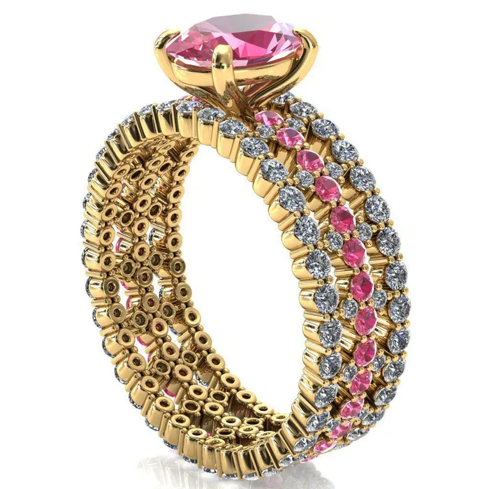 Rings Lacy Oval Pink Sapphire Full Eternity Pink Sapphire and Diamond Accent Ring Fire Brilliance 