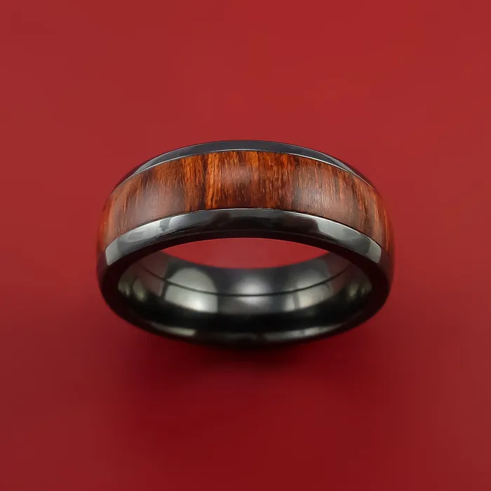 Rings Lashbrook Black Zirconium Ring with Hardwood Inlay Custom Made Band Rings Lashbrook Black Zirconium Ring with Hardwood Inlay Custom Made Band