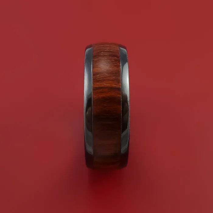 Rings Lashbrook Black Zirconium Ring with Hardwood Inlay Custom Made Band Rings Lashbrook Black Zirconium Ring with Hardwood Inlay Custom Made Band