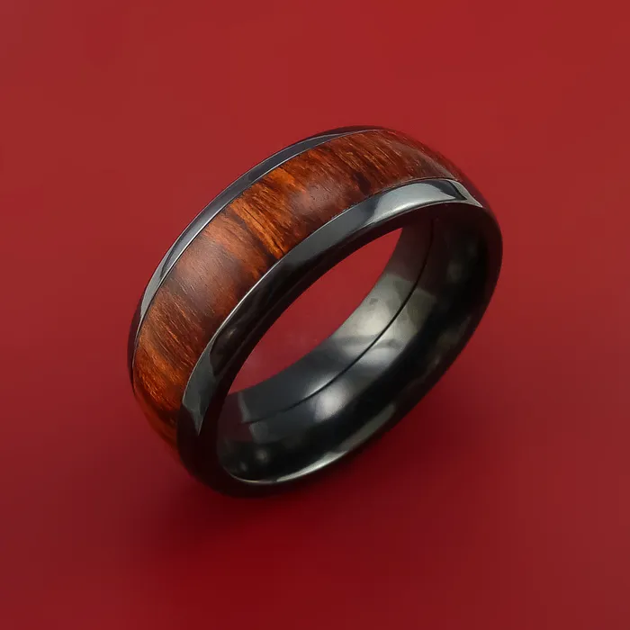 Rings Lashbrook Black Zirconium Ring with Hardwood Inlay Custom Made Band Rings Lashbrook Black Zirconium Ring with Hardwood Inlay Custom Made Band