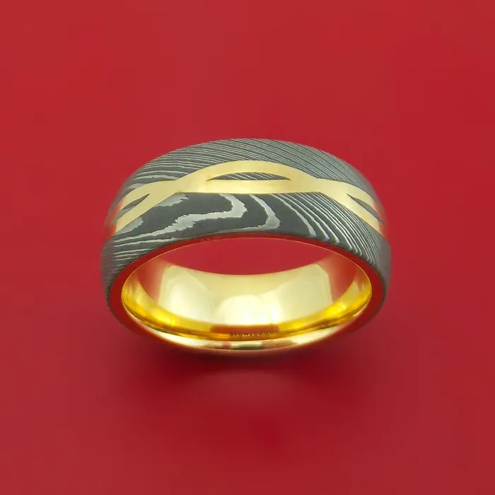 Rings Lashbrook Damascus Steel 14K Yellow Gold Celtic Knot Ring Infinity Design with Sleeve Wedding Band Rings Lashbrook Damascus Steel 14K Yellow Gold Celtic Knot Ring Infinity Design with Sleeve Wedding Band