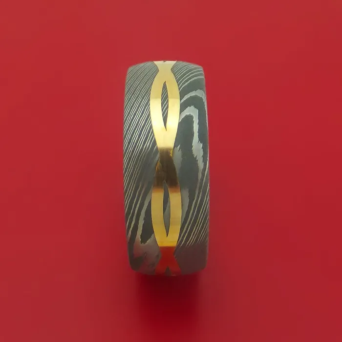 Rings Lashbrook Damascus Steel 14K Yellow Gold Celtic Knot Ring Infinity Design with Sleeve Wedding Band Rings Lashbrook Damascus Steel 14K Yellow Gold Celtic Knot Ring Infinity Design with Sleeve Wedding Band