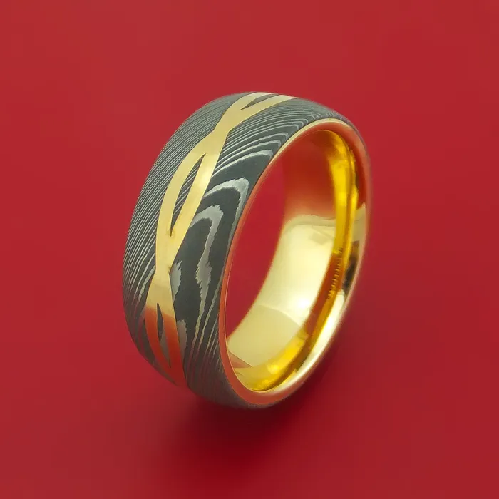 Rings Lashbrook Damascus Steel 14K Yellow Gold Celtic Knot Ring Infinity Design with Sleeve Wedding Band Rings Lashbrook Damascus Steel 14K Yellow Gold Celtic Knot Ring Infinity Design with Sleeve Wedding Band