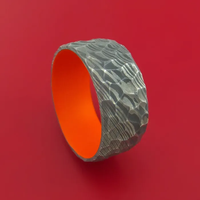 Rings Lashbrook Damascus Steel Ring with Interior Cerakote Sleeve Custom Made Band Rings Lashbrook Damascus Steel Ring with Interior Cerakote Sleeve Custom Made Band