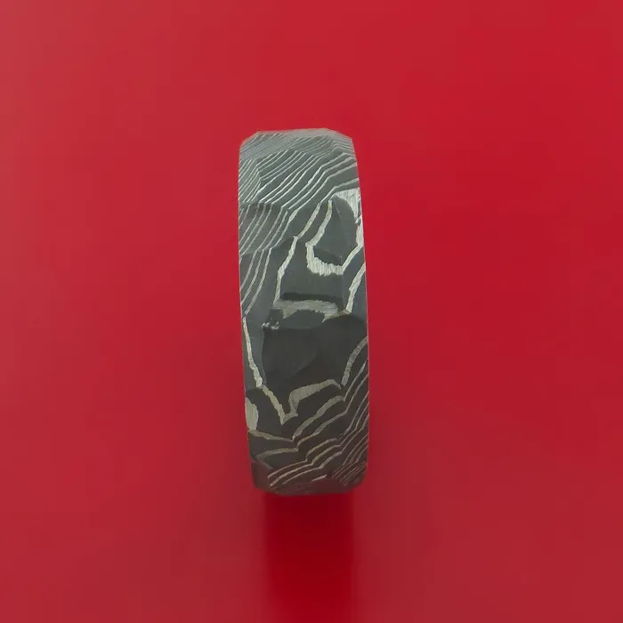 Rings Lashbrook Hammered Damascus Steel Ring with Interior Hardwood Sleeve Custom Made Band Rings Lashbrook Hammered Damascus Steel Ring with Interior Hardwood Sleeve Custom Made Band