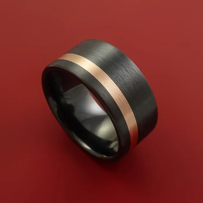 Rings Lashbrook Wide Black Zirconium Ring with 14k Rose Gold Inlay Custom Made Band Rings Lashbrook Wide Black Zirconium Ring with 14k Rose Gold Inlay Custom Made Band