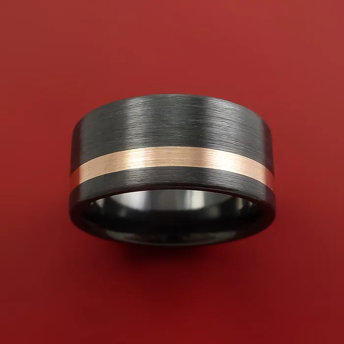 Rings Lashbrook Wide Black Zirconium Ring with 14k Rose Gold Inlay Custom Made Band Rings Lashbrook Wide Black Zirconium Ring with 14k Rose Gold Inlay Custom Made Band