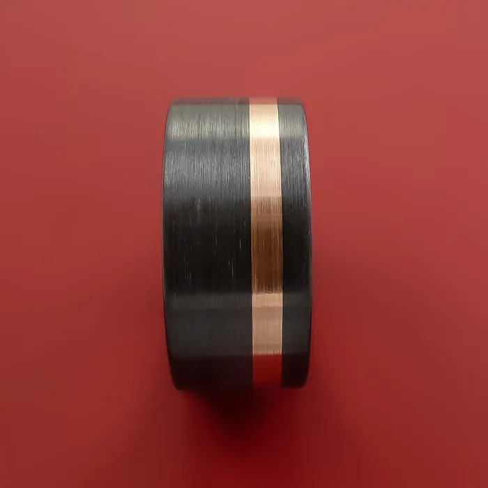 Rings Lashbrook Wide Black Zirconium Ring with 14k Rose Gold Inlay Custom Made Band Rings Lashbrook Wide Black Zirconium Ring with 14k Rose Gold Inlay Custom Made Band