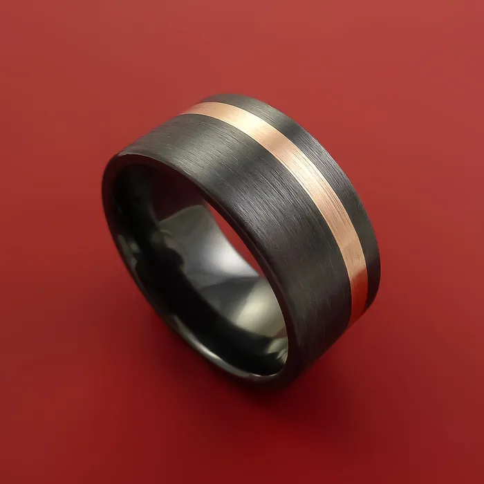 Rings Lashbrook Wide Black Zirconium Ring with 14k Rose Gold Inlay Custom Made Band Rings Lashbrook Wide Black Zirconium Ring with 14k Rose Gold Inlay Custom Made Band